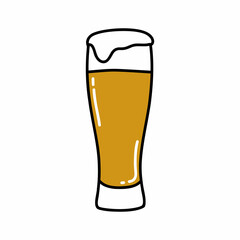 glass of beer doodle icon, vector color line illustration
