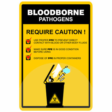 Bloodborne Pathogens, Require Caution, Sign And Sticker Vector