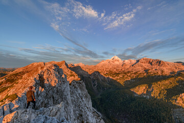 Sunrise in the mountains. Early morning as viewed from the top of Visevnik hill with vast landscape below.
