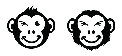 Ape and wink. Monkeypox or monkey pox viral disease pictogram or logo. Virus outbreak pandemic. Disease spread, symptoms or precautions icon. Monky head or face logo. Cartoon happy monkys icon. © MarkRademaker