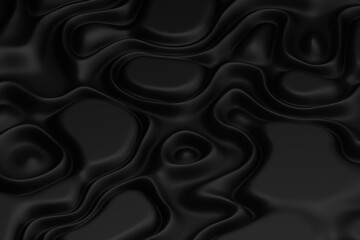Abstract wavy black folds surface. Minimalist 3d background illustration for web, landing, flyer, card, fabric print, and business presentation