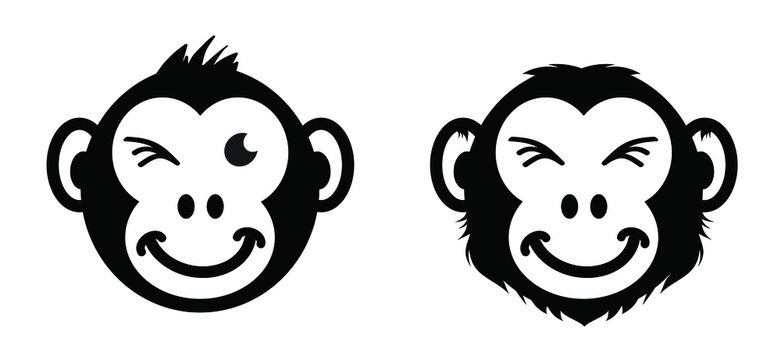 Ape and wink. Monkeypox or monkey pox viral disease pictogram or logo. Virus outbreak pandemic. Disease spread, symptoms or precautions icon. Monky head or face logo. Cartoon happy monkys icon.