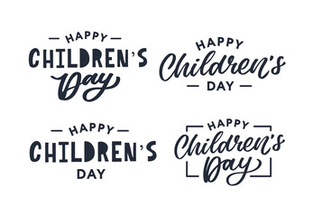 Fototapeta premium Happy Children's day. Holiday phrase. Hand drawn vector lettering.