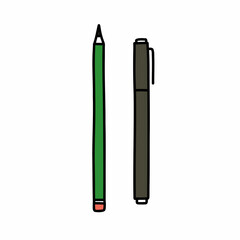 pen and pencil doodle icon, vector color line illustration