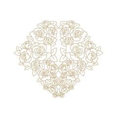 pattern with golden line flowers. A beautiful print with a hand-drawn botanical pattern of exotic plants on the fabric. Simple seamless pattern for wallpaper decoration. Vector.