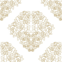 pattern with golden line flowers. A beautiful print with a hand-drawn botanical pattern of exotic plants on the fabric. Simple seamless pattern for wallpaper decoration. Vector.