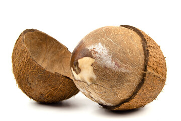 coconut shell split in half isolated on white background