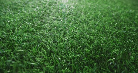 Closeup of green artificial grass, Slider shot
