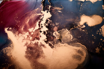 Colorful ink luxury abstract background, gold pink marble texture, fluid art pattern wallpaper, underwater paint mix