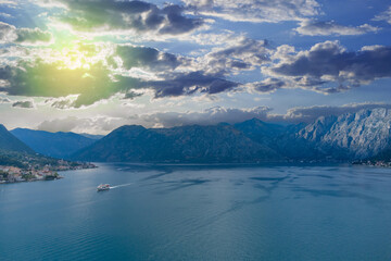 Fototapeta na wymiar Dramatic seascape with mountains of kotor bay in montenegro
