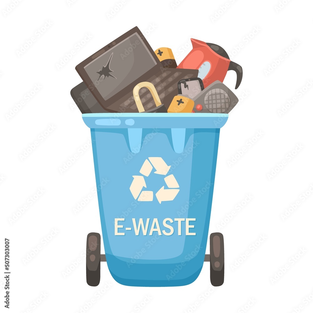 Poster recycle bin for sorting garbage vector illustration. containers or trash bin for e waste sorting was