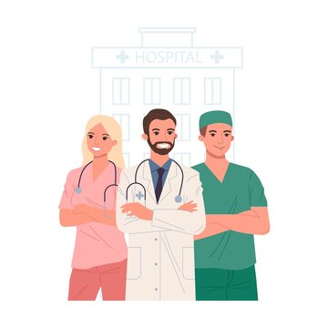 Doctor staff. Physician, practitioner with stethoscope, surgeon flat vector illustration. Healthcare, medicine, clinic, occupation concept