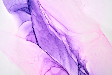 Purple ink abstract background, marble texture, fluid art pattern wallpaper, paint mix underwater wavy spots and stains