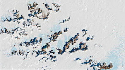 Meteorite Hotspots in Antarctica, exploration on the continent's ice, top view of snow peaks in...