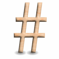 3D wood hashtag sign icon illustration on white background