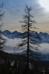 sunrise in the snowy mountains 