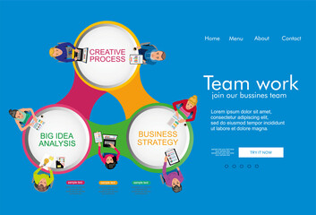 Flat design concepts for business analysis and planning, consulting, team work, project management, financial report and strategy. Teamwork landing page template. Modern web page design concept.