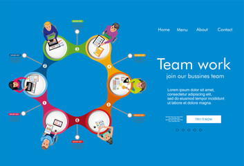 Flat design concepts for business analysis and planning, consulting, team work, project management, financial report and strategy. Teamwork landing page template. Modern web page design concept.