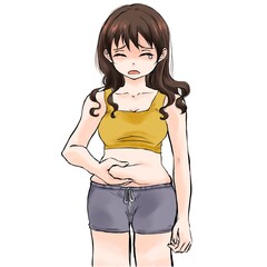 お腹の肉をつかんで泣く女性
