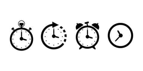 Time and clock thin line icons. Time management and Measurement outline icon set. Editable stroke icons.