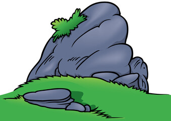 Piece of Rock and Stones in the Grass - Colored Cartoon Illustration Isolated on White Background, Vector