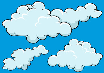 Set of Different Clouds - Colored Cartoon Illustration Isolated on White Background, Vector