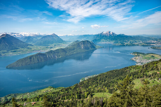 Landscape of Rigi, Lake Lucerne, Burgenstock resort and Pilatus mount. Switzerland. © borisbelenky