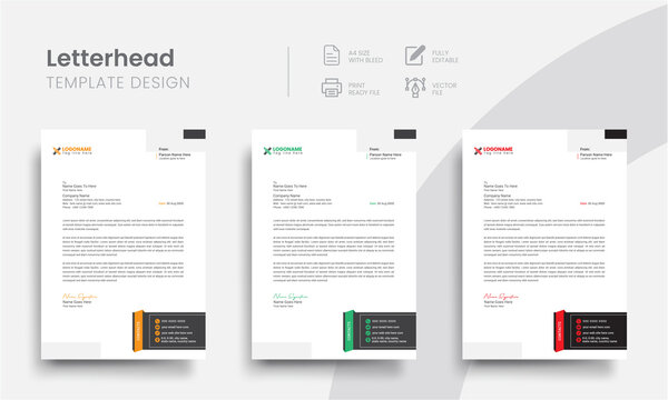 Professional letterhead business stationery template for corporate identity. Simple company letterhead and business letter layout with brand identity. Vol - 48