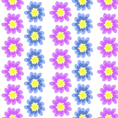 Seamless pattern with purple and blue flowers. A vector illustration for  wrapping paper, print, poster and wallpapers.  