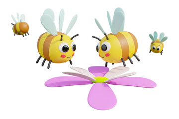 Cute bee in cartoon style isolated on white background. Rendering. 3D assembly - clipping path.