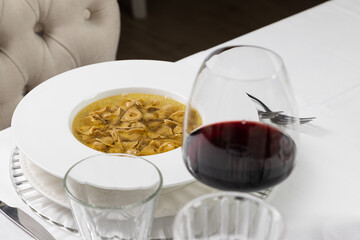 Tortellini, italian pasta stuffed with a mix of meat, parmigiano cheese and served in capon broth....