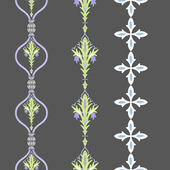 Ornate Vintage Leaves Vector Seamless Vertical Borders Set