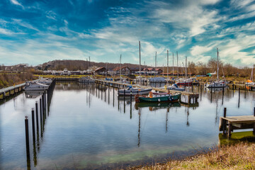 Small harbor in Schausende at Holnis  Flensburg fjord between Denmark and Germany © Frankix