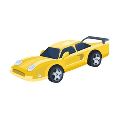 Obraz premium Race winner car. Vector illustration of driver in uniform, medals for victory. Cartoon racer character, racing car