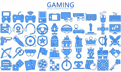 Simple Set of Games blue color Icons. Contains such Icons as Joystick, Console, Virtual Reality and more. Used for web, UI, UX kit and applications. vector eps 10 ready convert to SVG.