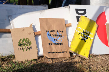 Environmental protest posters in defense of water and the environment. Argentina