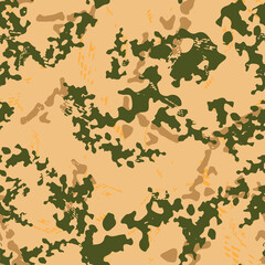 Forest camouflage of various shades of beige, brown and green colors