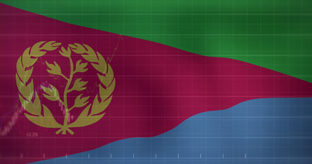 Fototapeta premium Image of flag of eritrea over data processing
