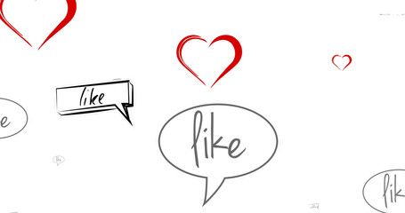 Image of hearts and like reactions over white background