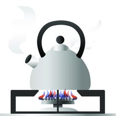 Kettle on a gas stove. Object. Vector illustration.