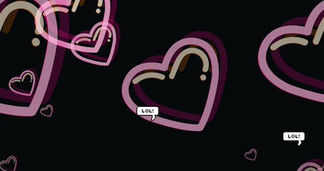 Image of hearts and lol reactions over black background