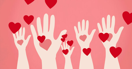 Image of hearts and hands over pink background