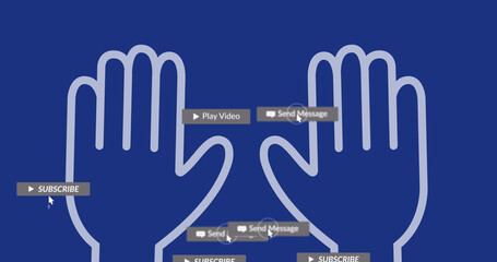 Image of hands and social media reactions over blue background