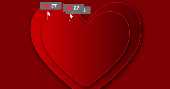 Image of hearts and social media reactions over red background