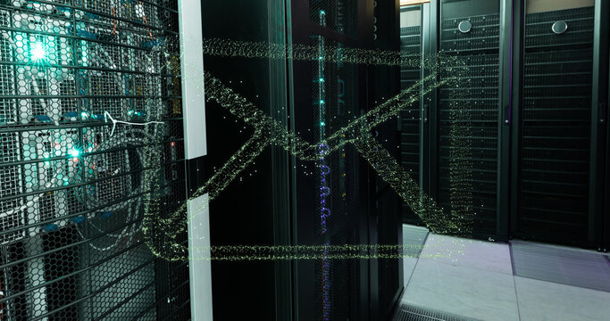 Image of envelope icon over server room - Powered by Adobe