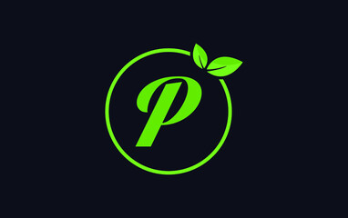 Fresh green leaf nature and healthy leaf logo design vector with the letter and alphabets P