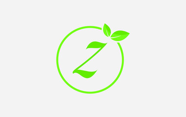 Fresh green leaf nature and healthy leaf logo design vector with the letter and alphabets Z