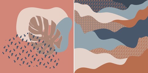 abstract backgrounds. spots, leaf, waves, mountains. pastel color palette