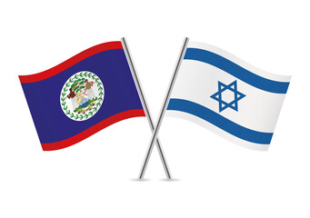 Belize and Israel crossed flags. Belizean and Israeli flags on white background. Vector icon set. Vector illustration.