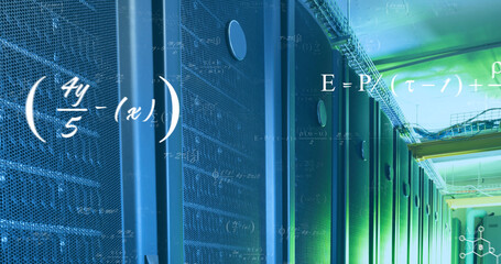 Image of mathematical equations over server room